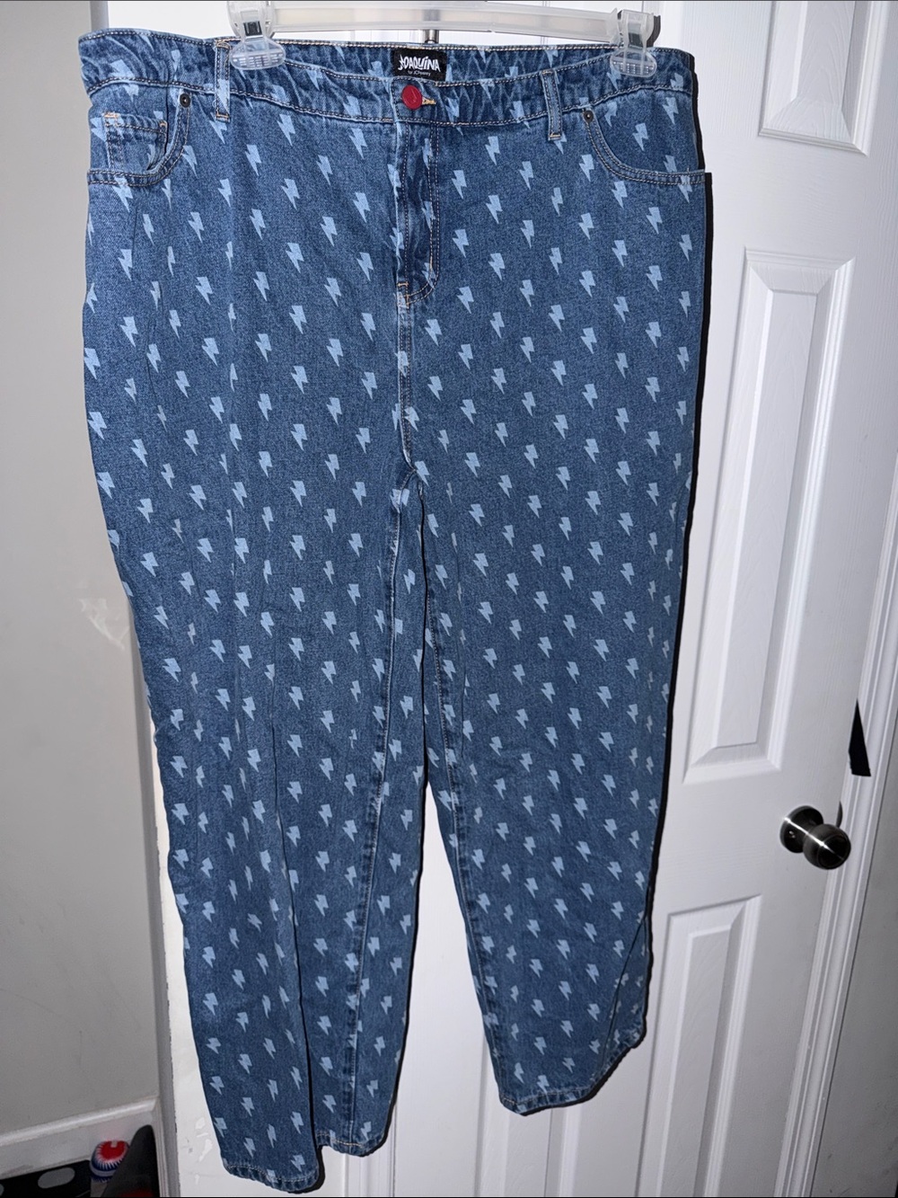 Blue Patterned Denim Boyfriend Jeans